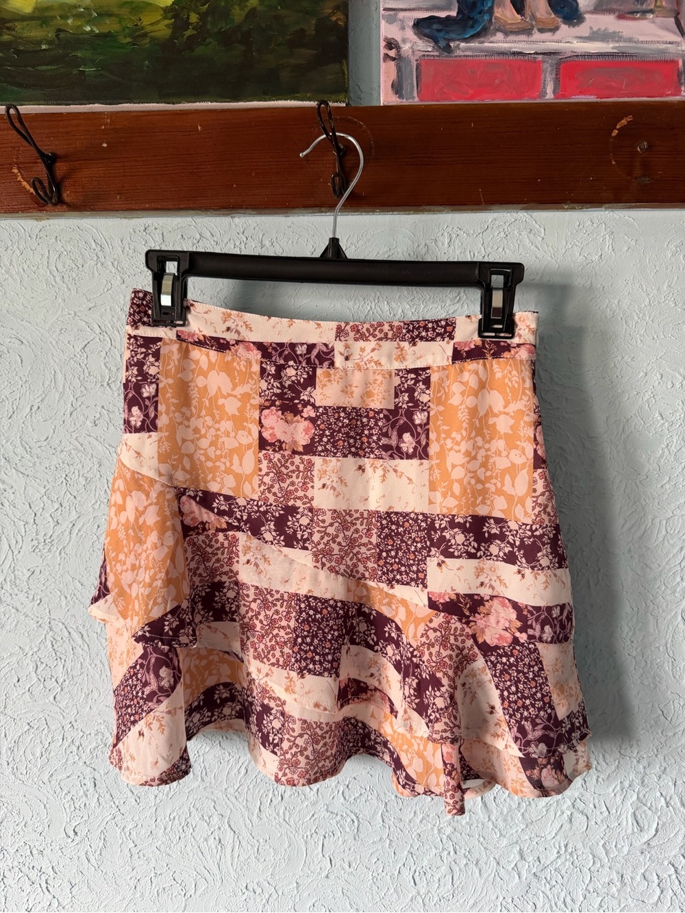 Le Lis Patchwork Floral Ruffle Mini Skirt - Peach & Plum